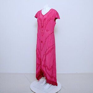 Papillon Los Angeles Embroidered V Neck Short Sleeve Ruffle Maxi Dress‎